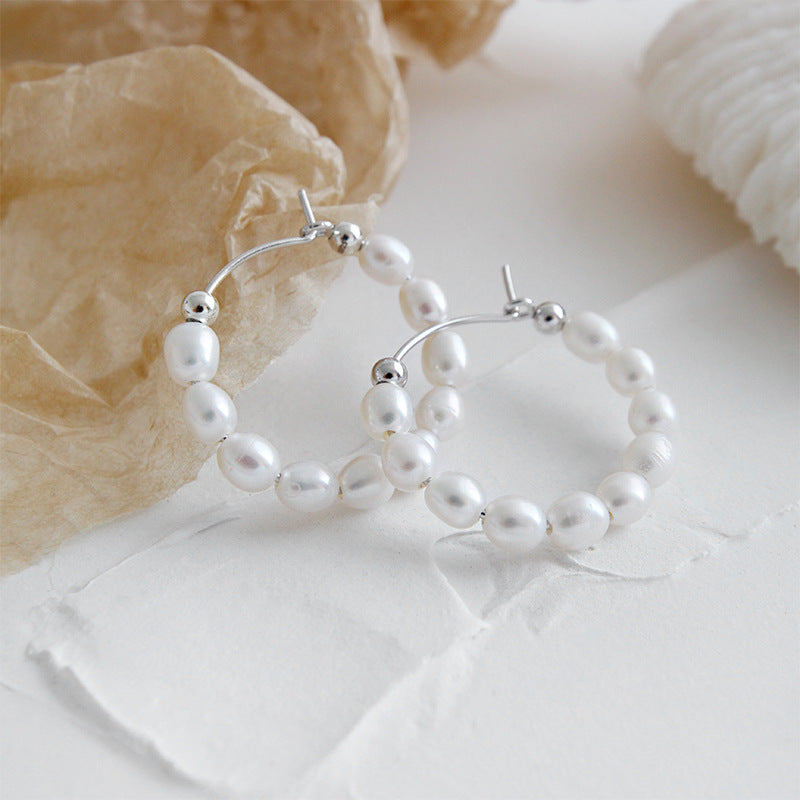 Luna Pearl Hoop Earrings – 925 Sterling Silver