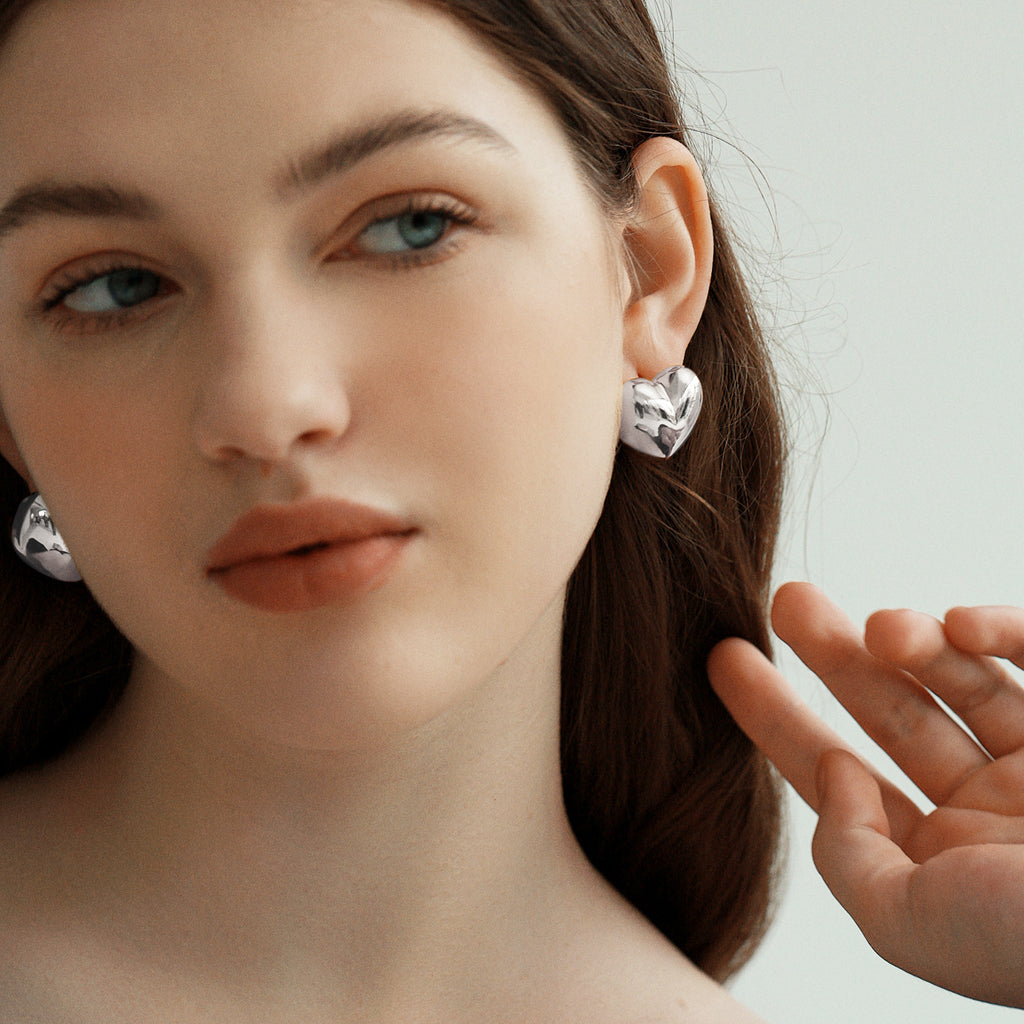 Celeste Heart Stud Earrings – 999 Silver Statement Earrings