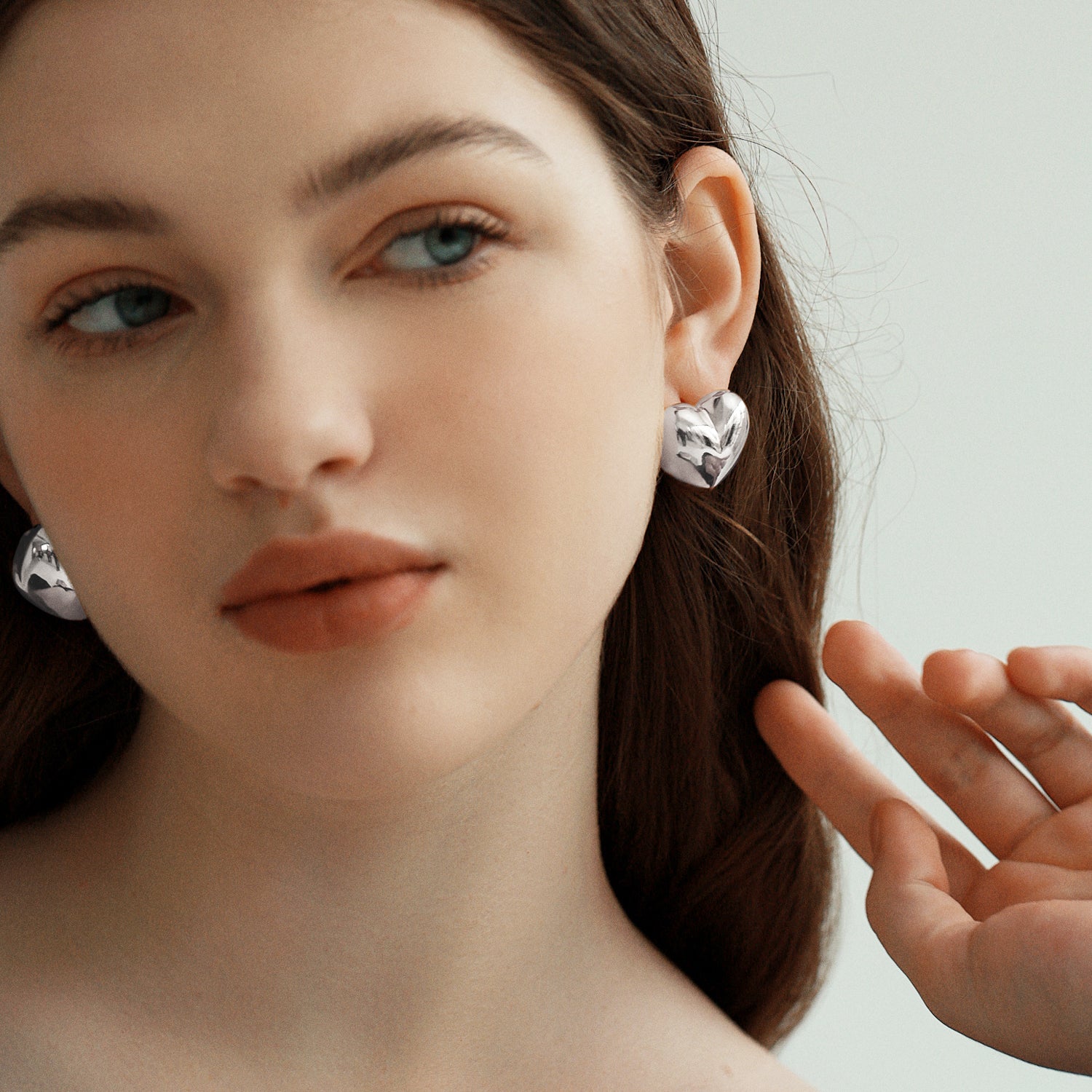 Celeste Heart Stud Earrings – 999 Silver Statement Earrings