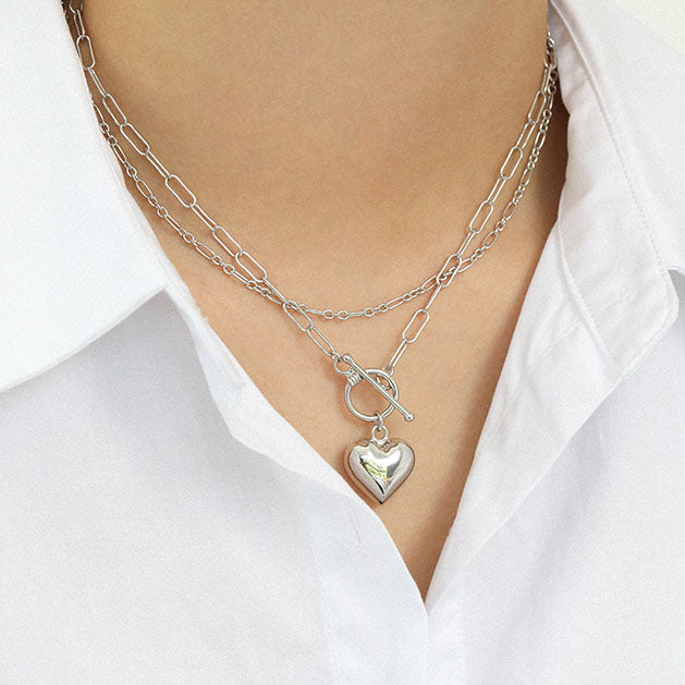 Luna Heart Toggle Sterling Silver Necklace