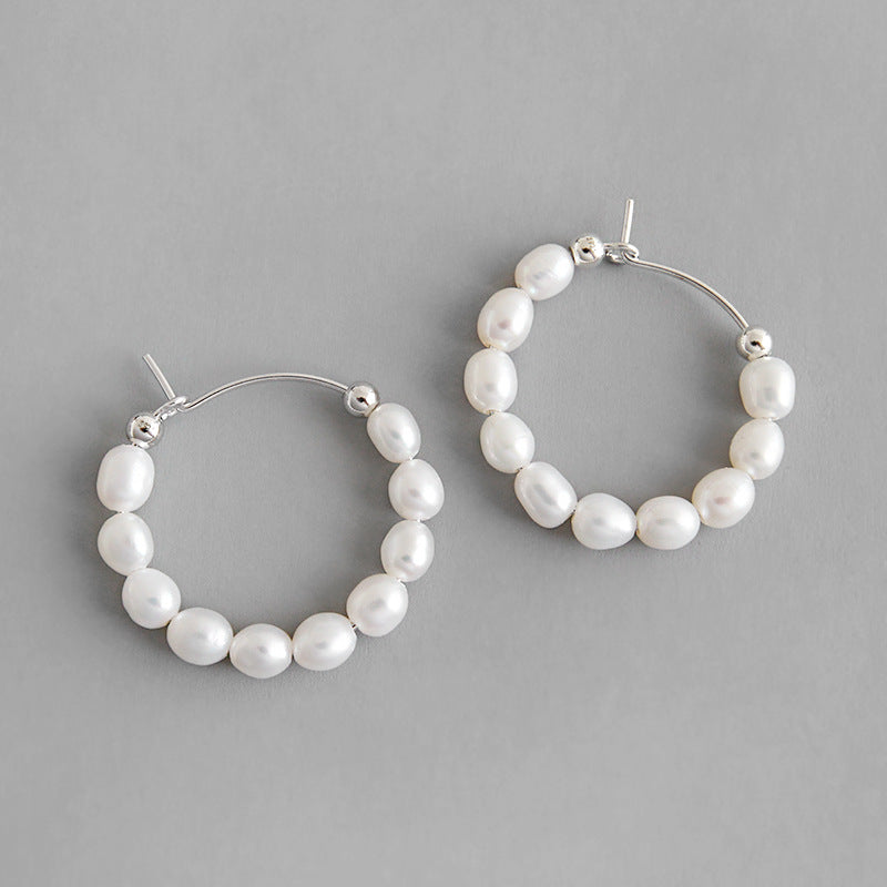 Luna Pearl Hoop Earrings – 925 Sterling Silver
